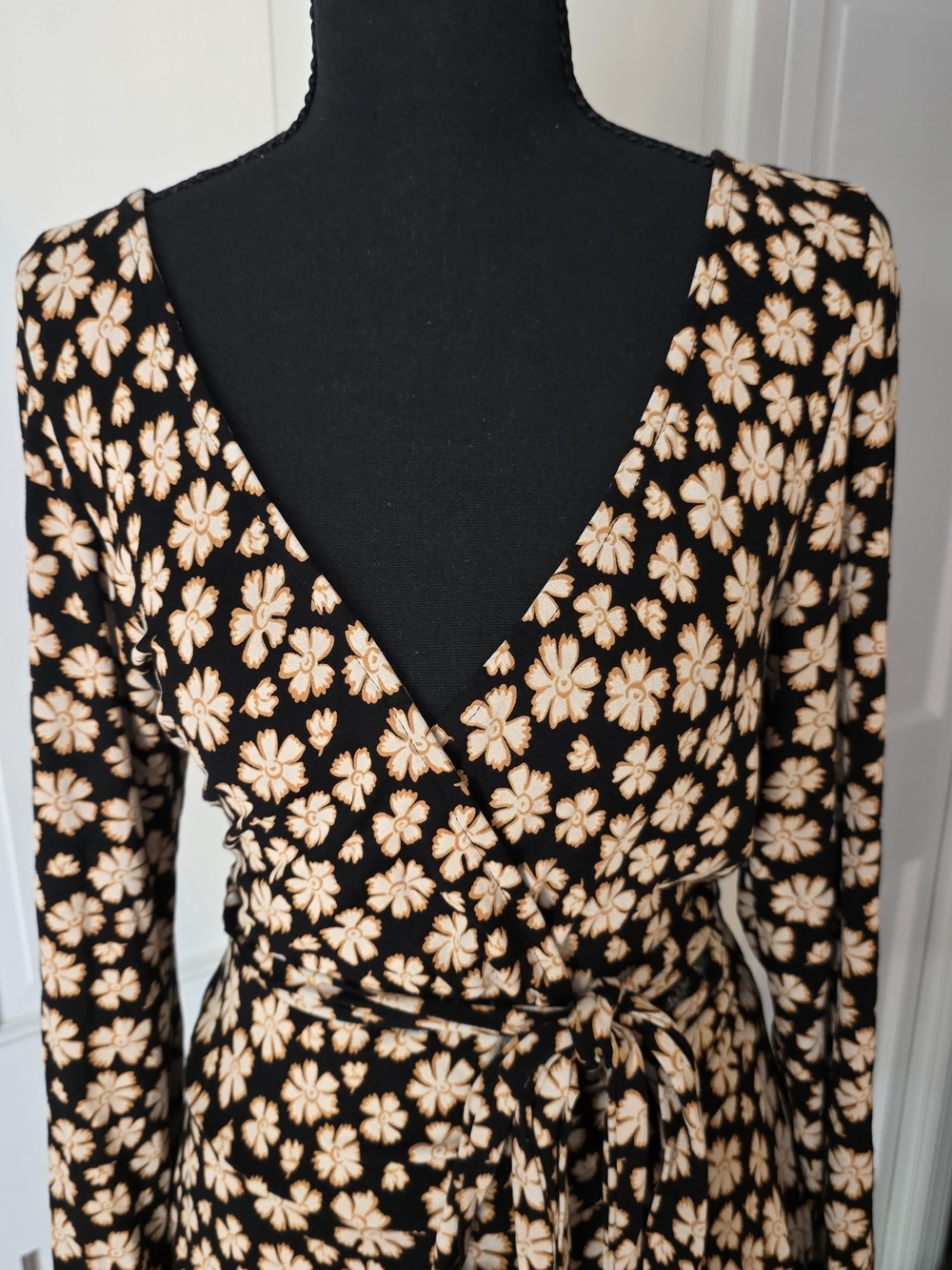 Free People Black Floral Wrap Dress Long Sleeve Boho Mini Dress Large - Picture 3 of 6